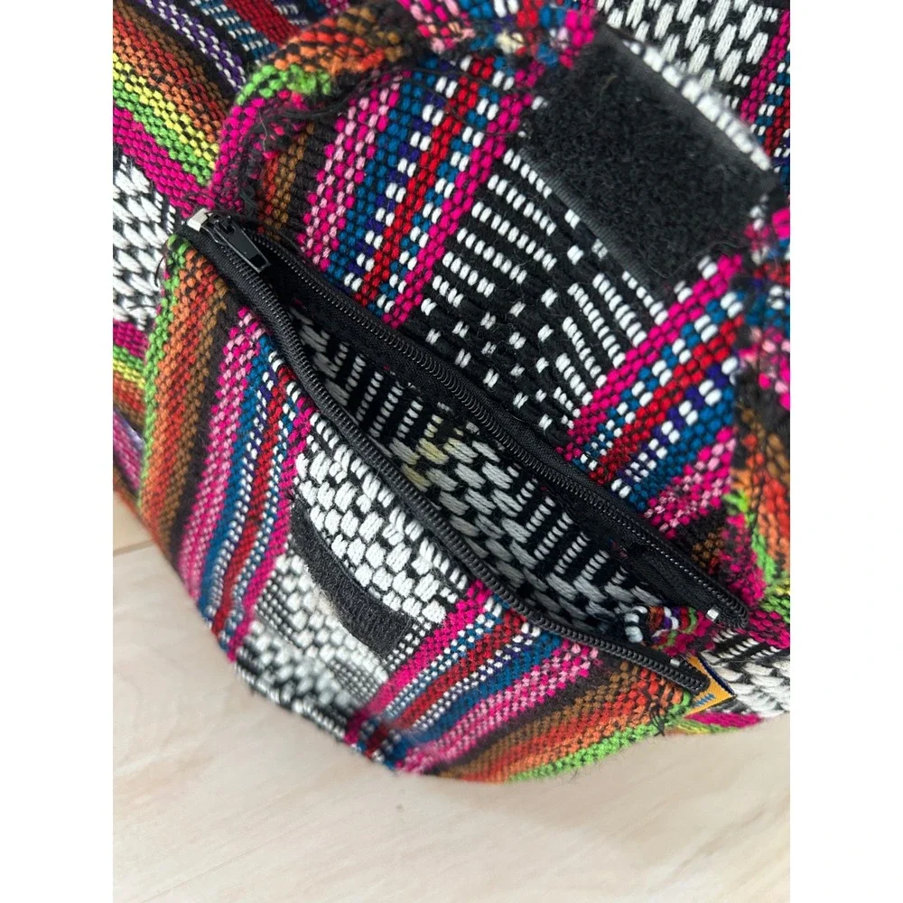 Artesanias Pinzon Woven Boho Backpack Multi Color Striped Drawstring Bag